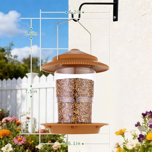 Outdoor Bird Feeder, Retractable Bird Feeder Hanging, Metal Hanger, Rainproof & Leak-Proof, Terracotta, Pack of 1 - color: Terracotta, Retractable Hanging, Pack of 1