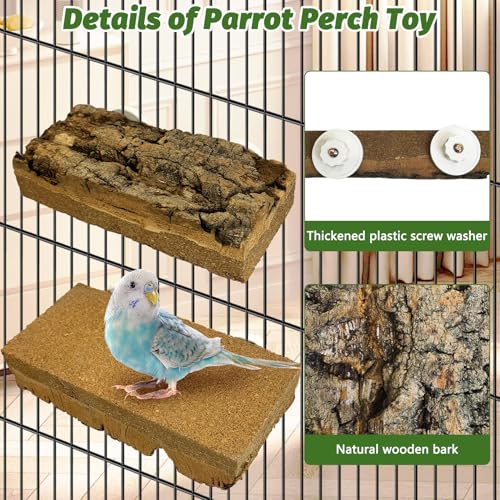 kathson 2Pcs Natural Cork Bird Perch Stand Platform Small Birds Thicken Wooden Rectangle Stand Perch Parakeet Chewing Toy Cage Accessories for Lovebirds Cockatiels Conures(Double Screw, 1.9 in Thick) - color: Side view style 2PCS, size: 3.9 x 7.9 x 1.9 in