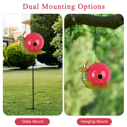37" Bird Houses for Outside, Outdoor Metal Snail Birdhouse with Hanging String & Poles for Patio, Yard, Garden - style: Snail