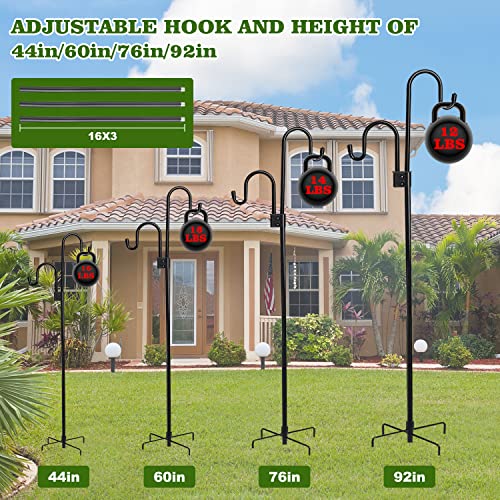 Shephard Hooks Outdoor 76 Inches for Lanterns Double Hooks Heavy Duty Shepherd Stand Plant Hanger Yard Hooks for Solar Lights,Bird Feeder Wedding Adjustable Height&Hooks Powder Coated - color: 2 hooks-76in