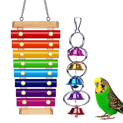 Colorful Bird Xylophone Toy Interactive Training Toy Bird Cage Bell Toy Accessories Music Musical Enrichment Bells for Conure Budgie Cockatiel African Grey Parakeet Finch Parrot Love Birds - color: birdxylophone with bell