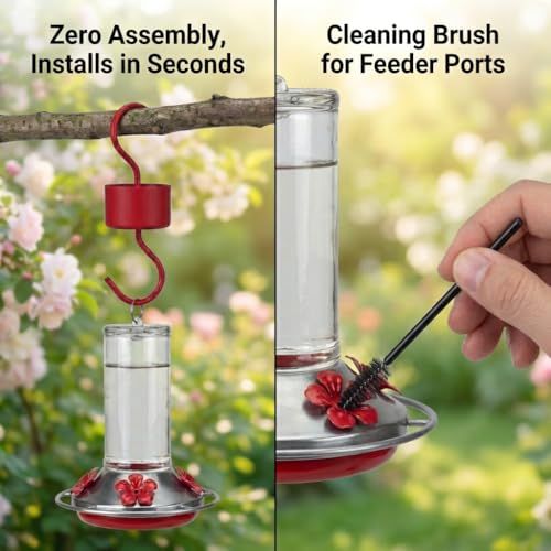 Metal Ant Moat for Hummingbird Feeders (4 Pack) | Ant Guard Hook with Leak-Proof Design, Includes 4 Cleaning Brushes, Red Hooks for Outdoor Bird Feeding Supplies - size: Standard - 0.8 FL OZ