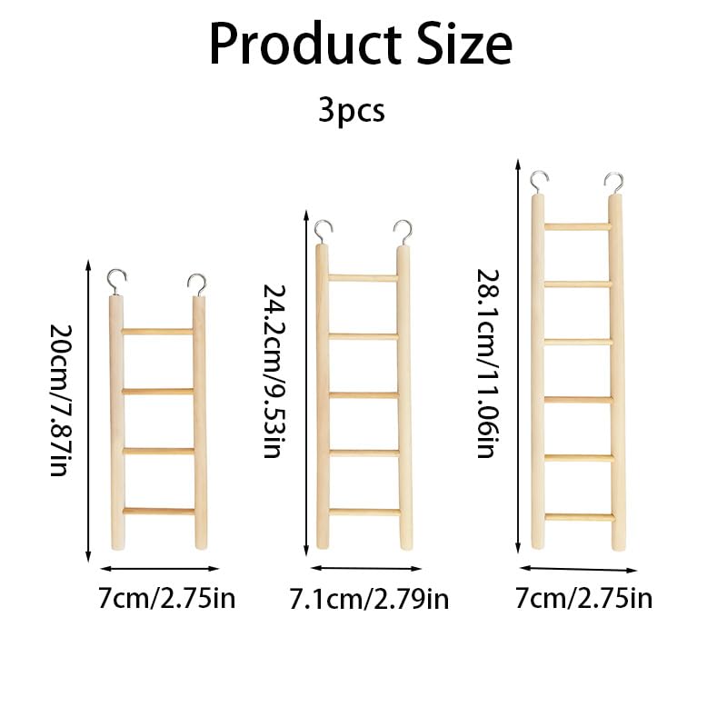 3 Pcs Bird Ladder for Cage Wooden Bird Ladder, Flexible Climbing Bird Toys Hanging Bird Cage Ladder for Parakeets Parrots Cockatoo Lovebirds, Hanging Bird Cage Ladder