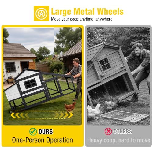Aivituvin Mobile Chicken Coop with Wheels for 2-4 Chickens, Backyard Expandable Chicken House Duck Cage with Run, 2 Nesting Boxes, Easy Clean Pull-Out Tray, Leak-Resistant Asphalt Roof, 72.3"(Black) - color: Black, size: 72.3"L x 26.0"W x 39.4"H