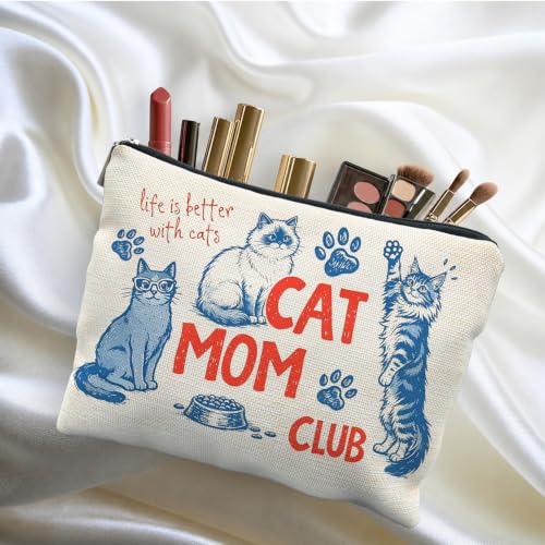 Cat Mom Gifts Canvas Makeup Bag for Women | Cat Lover Owner Gifts, Funny Cat Canvas Cosmetic Bag Beach Bags Travel Toiletry Zipper Pouch Storage Organizer - color: CAT MOM