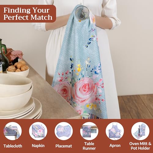 Maison d' Hermine Kitchen Towels Set of 3 Reusable 100% Cotton 27.50" x 20" | Cloth Tea Dish Towels Absorbent with Hanging Loop for Kitchen Dining Party Home Spring Summer - Sweet Rose Lavender - Lush - color: 033 - Sweet Rose Lavender - Lush