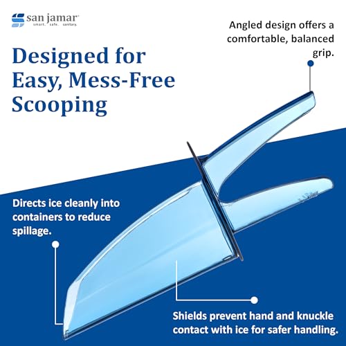 San Jamar Ergonomic Ice Scoop with Shield and Tapered Chute - Easy to Clean, 20-24 Ounce,Blue - size: 20 oz to 24 oz
