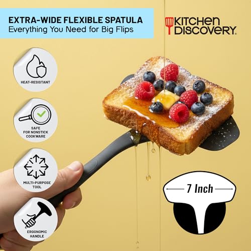Flexible Extra Wide Spatula – Kitchen Discovery – 7 Inch Wide Egg Flipper Pancake Turner for Fried Eggs, Pancakes, Omelets, and Fish – Cooking Nylon Spatula for Nonstick Cookware