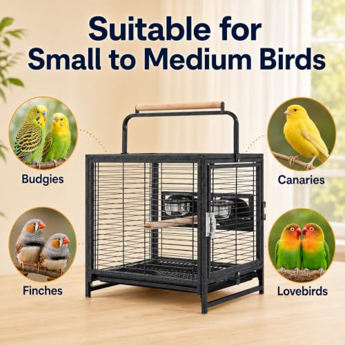 Yaheetech 25.5" Small Bird Cage, Wrought Iron Bird Travel Cage with Wooden Perch Handle & Seed Guard for Conures, Budgies, Lovebirds & Small to Medium Birds