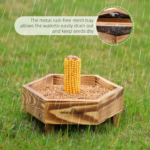 Ground Bird Feeder for Outdoors, Wooden Mesh Seed Tray for Bird Feeders, Great Attracting Garden Yard Decoration for Wild Birds Squirrels Chicken Dove, Brown - color: Brown