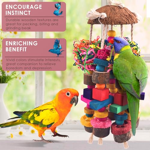 KATUMO Parrot Toys, Large Bird Chew Toys Medium Parrot Cage Accessory Colorful Wood Block Toys for Medium to Large Birds Macaws African Greys Cockatoos Amazon Parrots - style: Shredded paper