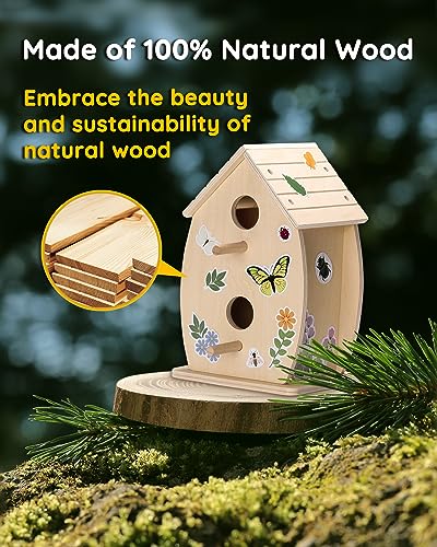 SainSmart Jr. Bird House Kit for Kids to Build and Paint - Art Craft Wooden Toys - Unfinished Wood Crafts with Stickers - Woodworking Crafts for Children Ages 3+