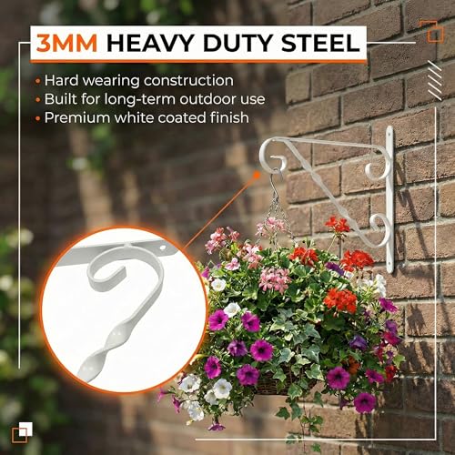 Classic Scroll-Design Metal Wall Bracket for Hanging Accessories and Flowerpots for Indoor & Outdoor Use, White Set of 2 - color: White, size: Classic Scroll
