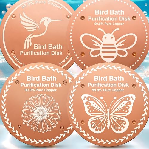 OICEME Bird Bath Purification Disk Pure Copper Backyard Outside Solar Power Wild Hummingbird Pedestal Fountain Cleaner Outside Humming Bee Feeder Cage Dispenser Ground Women Lover Gift - color: Copper 4PCS Bird&Butterfly&Daisy&Bee