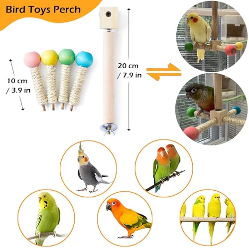 Bird Perch Toy, Kiln-Dried Wood Interactive 360° Spinning Cage Toy(S) | Exercise Wheel Parrot Toy, Enrichment Cockatiel Toy for Bird Cage, Bird Cage Accessories Perch Toy for Budgies Lovebirds - size: Small (no bells)