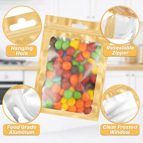 ANZNKU 100 Pcs Colorful Mylar Bags, Resealable Smell Proof Small Foil Pouch | 5Colors, 2.75x3.93", Frosted Clear Window, Plastic Packaging Bag for Small Business Candy Jewelry Treat, Seal Zip Baggies - color: 5 Colors -1, size: 2.75×3.93 inches