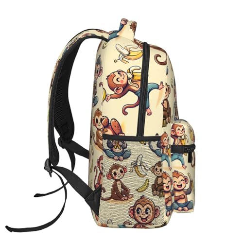 Cute Monkey and Banana Casual Backpack, Lightweight Laptop Bag Daypack, Cartoon Jungle Backpacks for Women Men Teens Students, Fun Polyester Bookbag Gifts for School Work Travel Hiking - color: Monkey