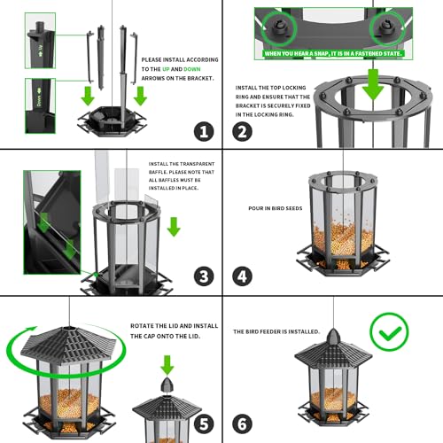 Birdream Hanging Bird Feeders, Retro Pagoda Design Fun Installation Squirrel Proof Bird Feeders, Attracting Wild Birds Chickadees Goldfinches Cardinals Finches and Sparrows - Black - color: Black, size: 1 PACK