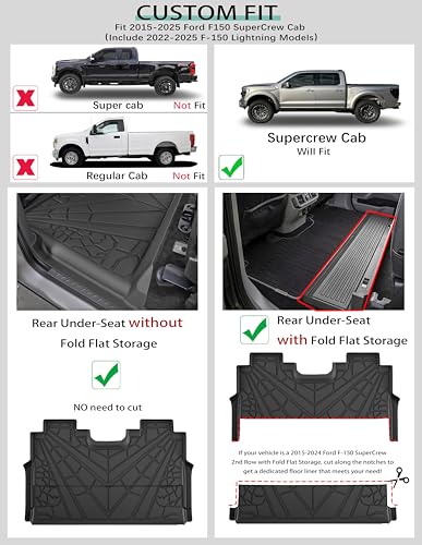KARPAL Floor Mats for 2015-2025 2026 Ford F-150 SuperCrew (Includes 2022-2026 Lightning), Custom Fit TPE All Weather Ford F150 Accessories 1st & 2nd Row Floor Liner