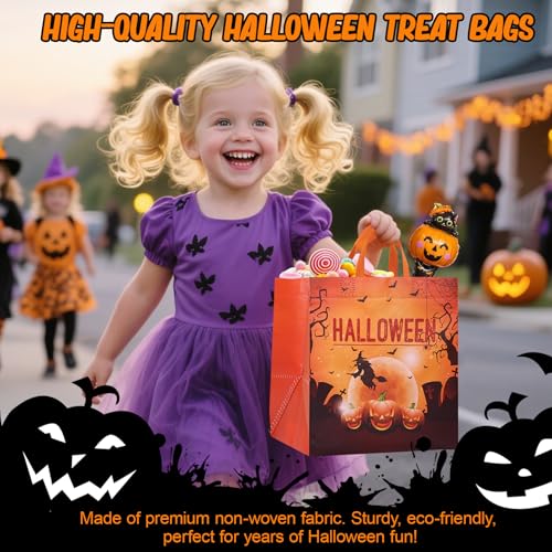 24PCS Halloween Trick or Treat Bags, Large Halloween Tote Gift Bags with Handles, Reusable Non-Woven Candy Bag for Gifts Wrapping, Party Supplies, 7.9 * 7.9 * 6.3inch - color: 24PCS Halloween Bags