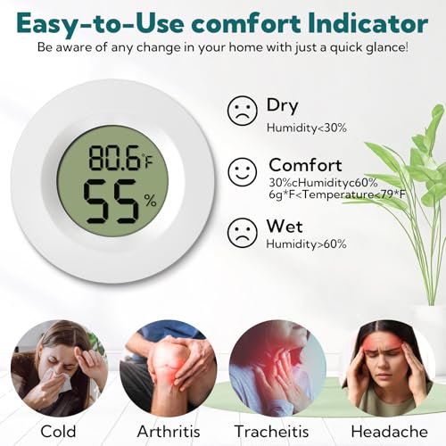 4-Pack Mini Hygrometer Thermometer Digital Humidity Meter Indoor/Outdoor Humidity Monitor with Temperature Sensor for Reptile Terrariums, Jars - Fahrenheit/Celsius White