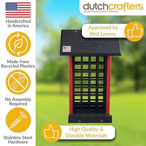 DutchCrafters Plastic Poly Hanging Whole Peanut Bird Feeder for Large Birds, Woodpeckers, Blue Jays for Outdoor, Garden, Yard - USA Amish Made (Black/Red) - color: Black/Red