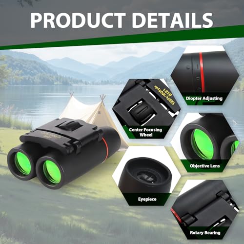 Binoculars for Adults and Kids, High Powered Compact Binoculars | 8×21 Portable Binoculars, for Bird Watching, Cruise Ship, Travel, Concert, Opera, Theater, Hunting Essentials (Black)
