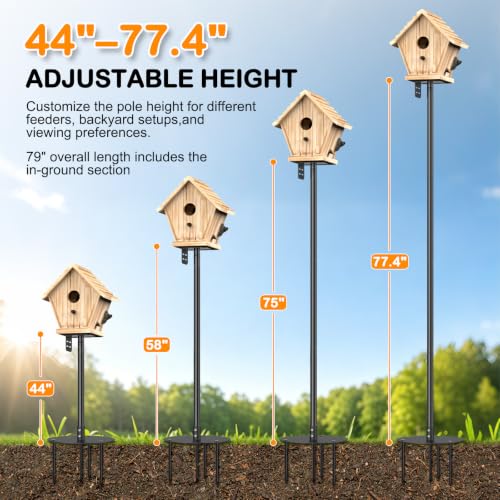 Bird Feeder Pole 85 Inch, Heavy Duty Adjustable Bird House Pole Mount Kit, Universal Top and Side Mount for Smart Bird Feeders, Bird Houses, Seed Trays and Weather Stations with 4-Stake Stable Base - size: 85 INCH