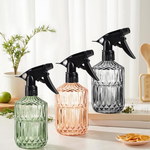 Plant Mister Spray Bottle, 13.5 oz Leak Proof Glass Spray Bottle for Inside Plants, Succulents, Herbs, Cleaning, Hair Care, Refillable Fine Mist Sprayer with Adjustable Mist Nozzle (Grey) - color: Grey