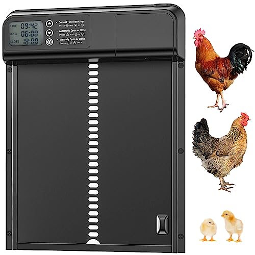 Automatic Chicken Coop Door Battery Powered - Aluminum Chicken Coop Door with Timer Anti-Pinch Sensor LCD Screen - Waterproof Chicken Door for Hens, Ducks, Geese Poultry (Large)