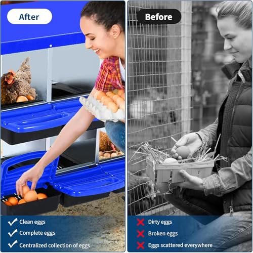 8-Hole Chicken Nesting Box with Removable Lid, Metal Chicken Coops with Roll Away Design/Easy Egg Collection/Ventilation Holes, for Chickens Coops, Duck and Hens - color: Blue, size: 8 holes with legs