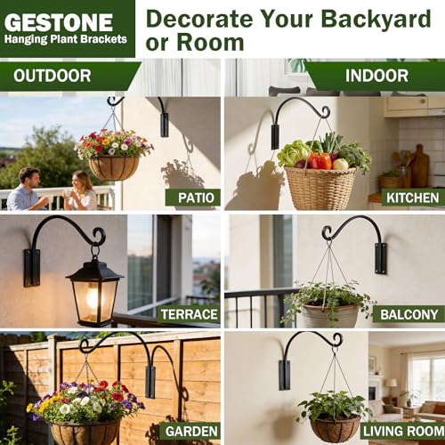 Heavy Duty 12 Inch Plant Hangers Bracket Outdoor 2 Pack Bird Feeder Hanger | 50LBS Capacity, Rust-Proof Metal Wall Hook, Outdoor Hand-Forged, For Hanging Plants, Bird Feeder, Wind Chime, Flower Baskets - size: 12in-2Pack