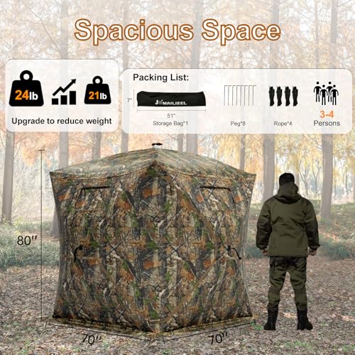 360 Degree See Through Hunting Blind, Pop Up Ground Blind | 2-3 Person & 3-4 Person Hunting Blind for Hunting Deer and Turkey, with Diamond-Shaped Door, Mud Flap and Portable Carry Bag - style: 3-4 Person 360°