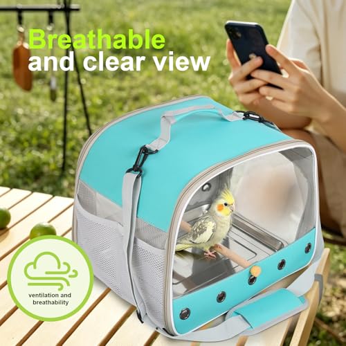 Bird Travel Carrier Cage for Medium Parrot, Portable Bag with Metal Tray to Carry and Transport Medium and Large Birds Like African Grey, Long Tail Cockatiel (Green, Large Carrier) - color: Green
