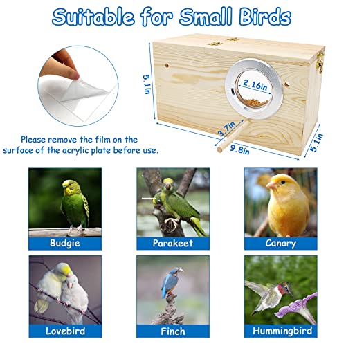 BNOSDM Parakeet Nesting Box Transparent Bird Nest Breeding Box with Perch Wood Bird House for Cage Cockatiel Budgie Lovebirds Conure Finch Parrot Small to Medium Birds (M) - size: Medium