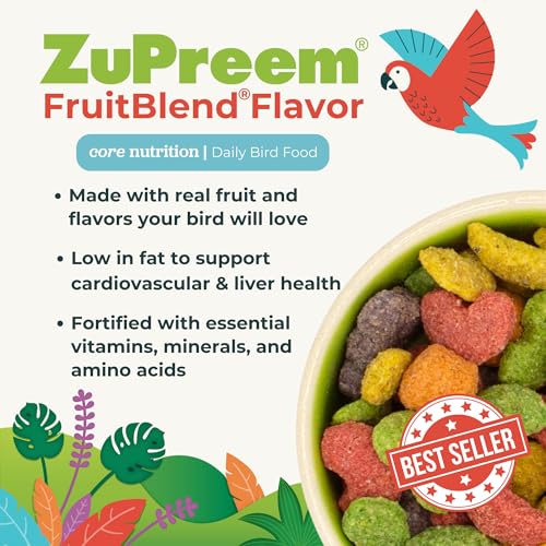 ZuPreem FruitBlend Parrot & Conure Food, Uniform Bird Food, M/L, 3.5 lb | Bird Food Pellets, Real Fruit, Fruit Blend, Conures, African Greys, Caiques, Eclectus, Cockatoos, Medium Large Birds, USA - size: 3.5 Pound (Pack of 1)