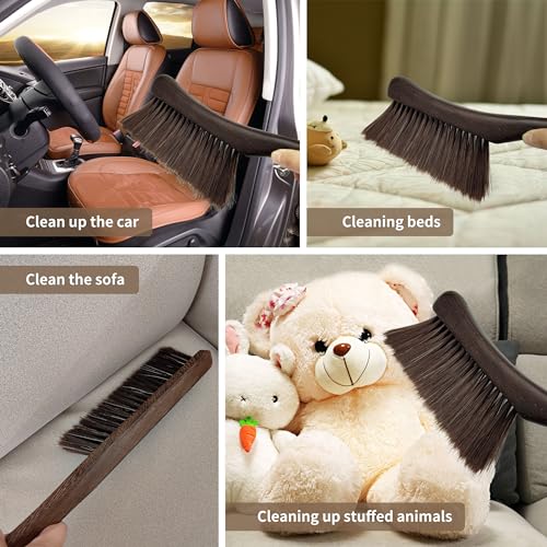 Hand Broom Brush, Dust Brush for Cleaning, Wood Block Hand Brush, Soft Bristle Cleaning Brush for Car Bed Furniture Clothes Garden Couch Draft (Curved Handle)