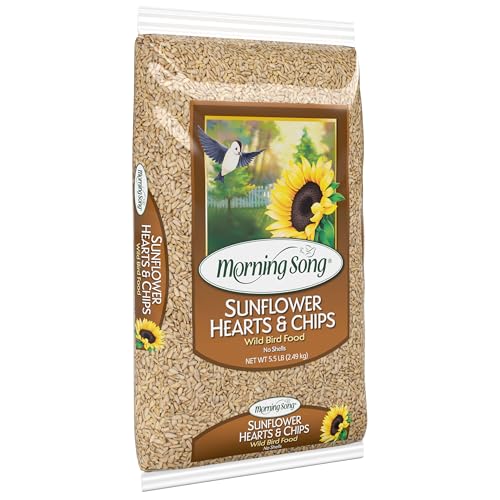 Morning Song Sunflower Hearts & Chips Wild Bird Food, No Mess Sunflower Seeds for Birds, 5.5-Pound Bag (Pack of 8) - size: 5.5 Pound (Pack of 8), style: 5.5 Pounds (Hearts & Chips)