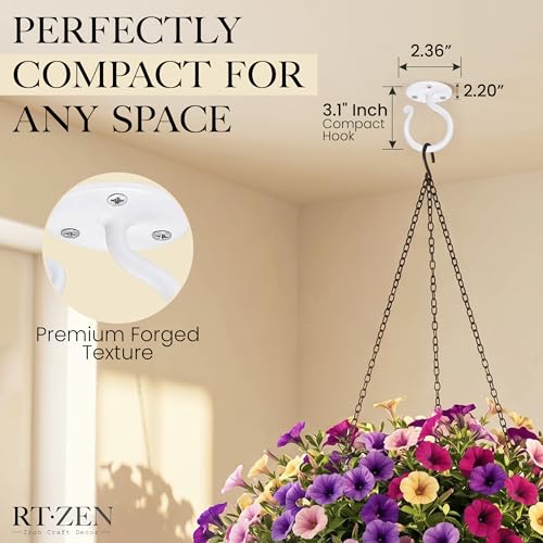Plant Hangers Outdoor or Indoor Heavy Duty Wall Bracket Hooks | Wrought Iron Metal Hanger Indoor Hook for Hanging Plants Baskets Lanterns Bird Feeders - 2 Pack (White Ceiling Hooks 3.1") - size: 3.1 Inch, style: Ceiling Hooks - W