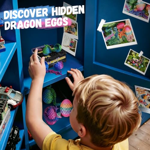 Impossmaker 4pcs 3D Printed Dragon Eggs, Cool Articulated Crystal Dragon Toys for Boys Kids Teen, Surprise Dinosaur Eggs for Party Favors, Fun Goodie Bag Stuffers for Birthdays, Classroom Prizes - style: 4P