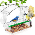 Window Bird Feeder for Outdoors, Acrylic Bird Feeder with Strong Suction Cups, Perfect for Up-Close Viewing, Removable Seed Tray with Drain Holes to Keep Nuts Fresh & Dry, Clear