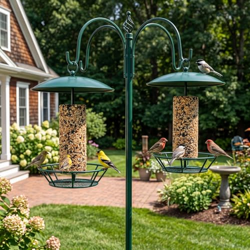 2 Pcs Cylinder Bird Feeder Outdoor Seed Cake Feeder Metal Suet Cake Holder Backyard Wild Birdfeeding Bird Feeders for Outdoors Garden (Dark Green) - color: Dark Green