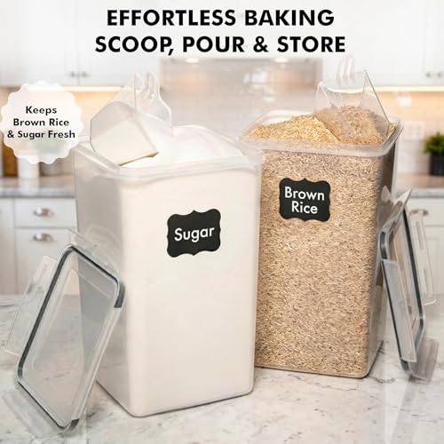 2 PC [7 Qt / 6.5L / 220 Oz] Large Food Storage Containers with Lids Airtight - BPA Free Clear Plastic Kitchen and Pantry Storage Containers for Cereal, Flour, Sugar, Rice - color: Black - 2 Pack