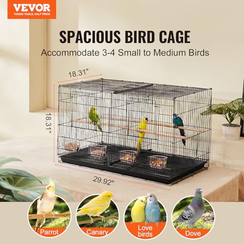 VEVOR 30-inch Flight Bird Cage, Stackable Divided Small Parakeet Cage for Parrots Canaries Cockatiels Lovebirds Finches Budgies Conures Macaws Pet Travel Birdcage with Handle and Perches - color: Black, Dividable