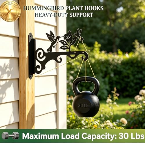 Elegant Bird Pattern Wall Hooks - 10/12/14 Inch Metal Plant Hangers for Indoor & Outdoor - Rust-Resistant Bracket for Plants, Feeders, Chimes, Lanterns (2, Black, 10 inch) - color: Black, size: 10 Inch