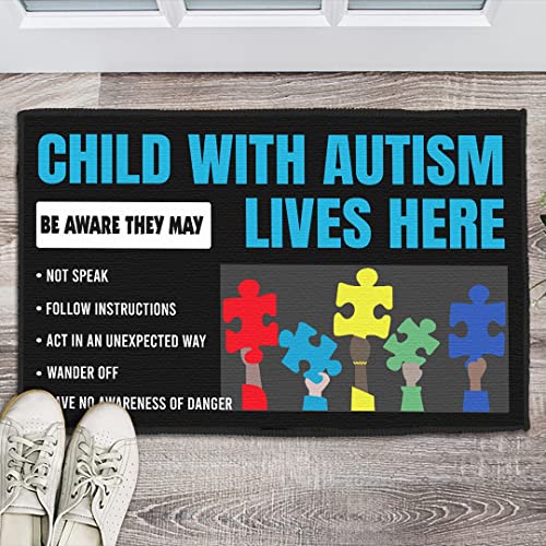Doormat Non Slip Front Door Mat Autism Awareness - Children with Lives Here Doormat, Housewarming Gift, Home Living, Decor, Welcome Mat, Gift for Friend Family 18X30 Inch - color: As Picture07, size: 18X30IN