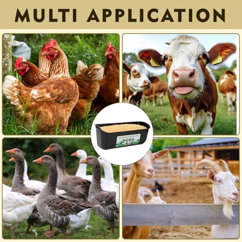 10 Pack Fence Feed Feeder 4.5 Quart Hanging Chicken Feeder Trough with Brush & Scoop Black Goat Hanging Fence Feeders Feeder with Hooks Screws & Zip Tie for Livestock Feeding Container Goats Supplies - color: Black, size: 10 Pack
