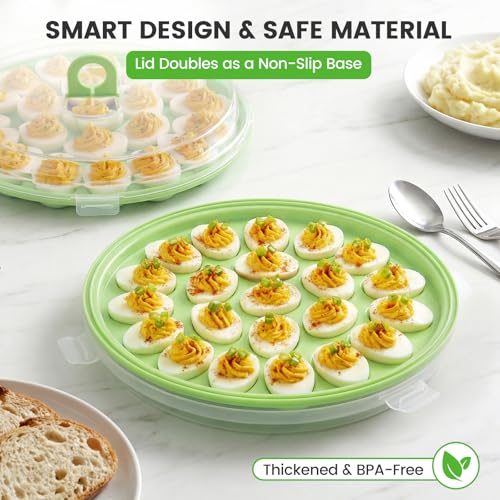 HANSGO Deviled Egg Containers with Lid, Deviled Egg Platter Carrier, Green | Deviled Eggs Tray With 22 Slots for Party, Home Kitchen and Other Festival - color: Green