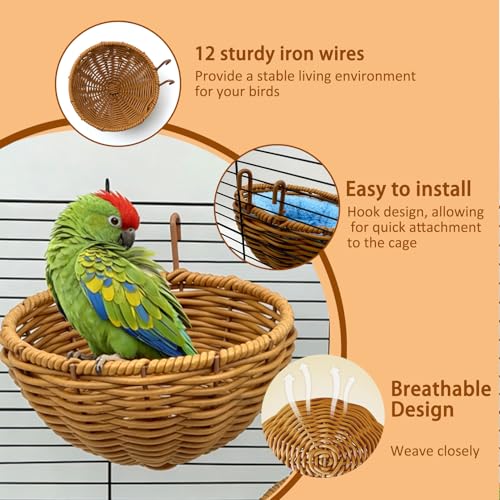 Rattan Bird Nest for Cage，2PCS Hanging Parrot Breeding Nesting House | Washable Soft Warm Sleep Hut Bird Cage Accessories for Cockatiels Budgerigars Finches Canaries - style: Semicircle