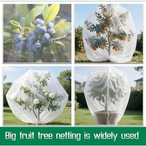 2 Pack 15×15Ft Extra Large Drawstring & Zipper Fruit Tree Netting Cover - Reusable Bird Netting for Blueberry Bushes, Anti-Cicada/Deer/Squirrel Large Plant Protection Net - size: 15×15Ft